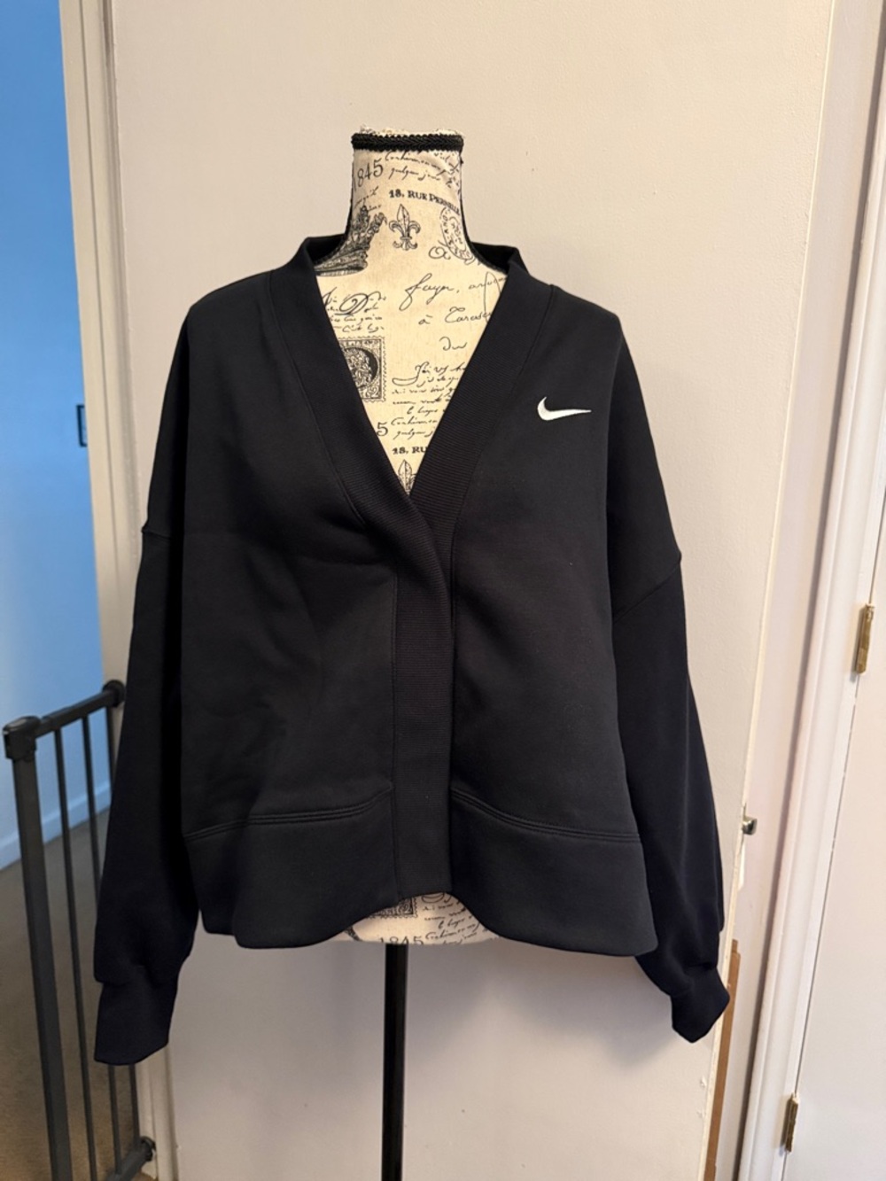 Nike Black Open-Front Sweater with White Swoosh